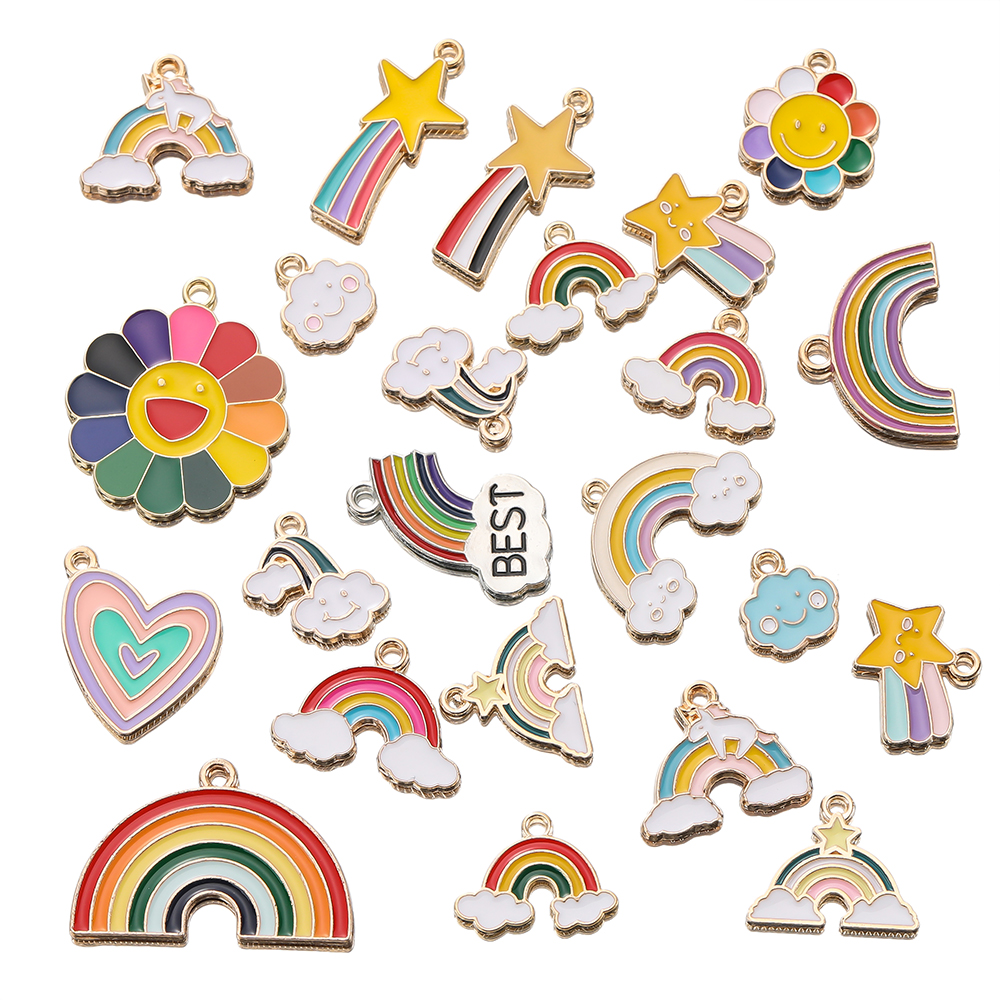 St. kunkka 10Pcs Alloy Pendant Random Style Enamel Colored Plant Insects Series Charms Pendants For DIY Jewelry Making Beaded Bracelet