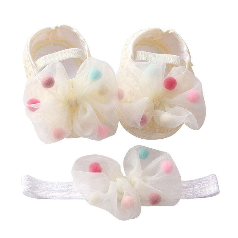 Baby Girl Bowknot Princess Shoes Toddler Soft Sole Walking Shoes Headband Set Newborn Baby Soft Anti-slip Infant Hair Accessorie